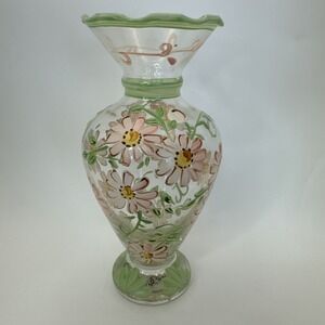 Tracy Porter Hand Painted Bud Glass Vase‎ Flower Floral Ruffled Edge 6 inch